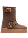 Casadei 'suede Blend Ankle Boots With Buckle Detail' In Brown
