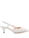 Casadei Julia Leather Kitten Heel Pumps In Silver