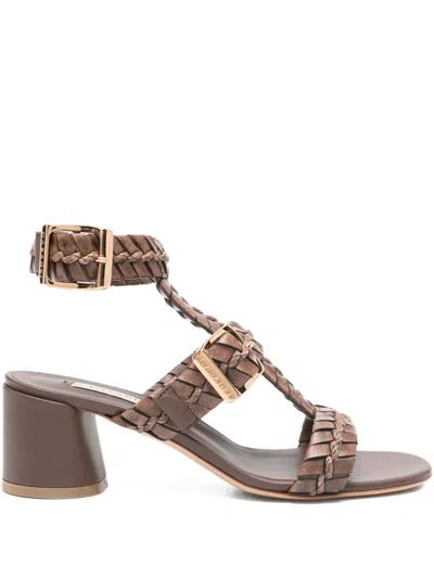 Casadei 50mm Braided Leather Block-heel Heeled Sandals In Brown