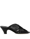 Casadei Mesh Crossover Kitten Heel Sandals In Black