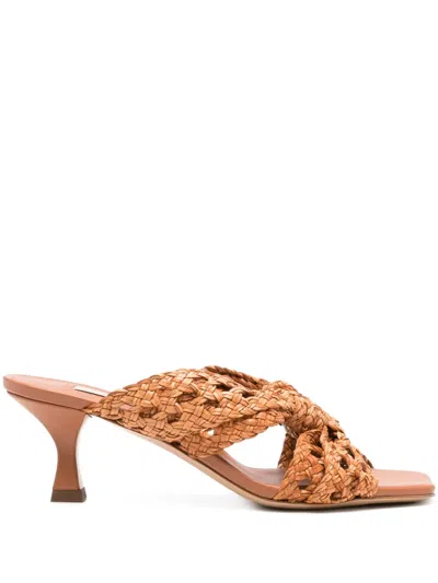 Casadei 50mm Woven Knot Heeled Sandals In Neutral