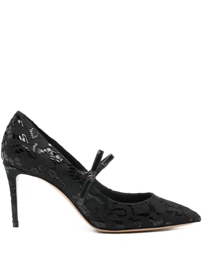 Casadei 80mm Lace-detail Pointed-toe Pumps In Black