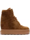 Casadei 80mm Lace-up Wedge-heel Sneakers In Brown