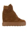 Casadei 80mm Lace-up Wedge-heel Sneakers In Brown