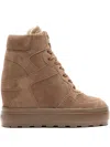 Casadei 80mm Lace-up Wedge-heel Sneakers In Brown