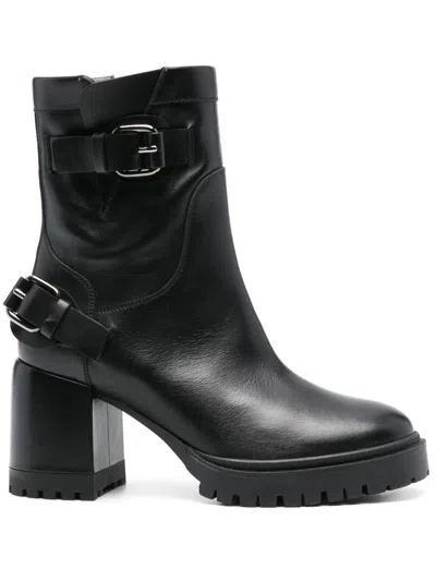 Casadei 80mm Leather Ankle Boots In Black