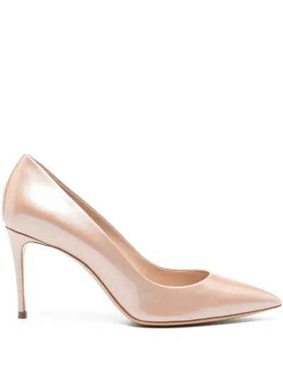 Casadei Rose Gold Leather Blade Pointed Toe Pumps In Pink
