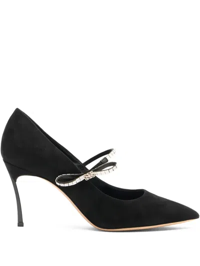 Casadei 80mm Starsway Crystal-embellished Pointed-toe Pumps In Black