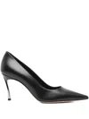 Casadei Pointed Toe Black Leather Pumps With 80mm Blade Heel In Black