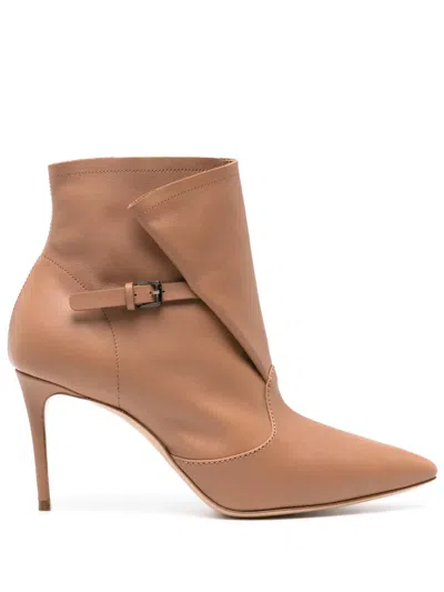 Casadei 85mm Julia Kate Leather Ankle Boot In Brown