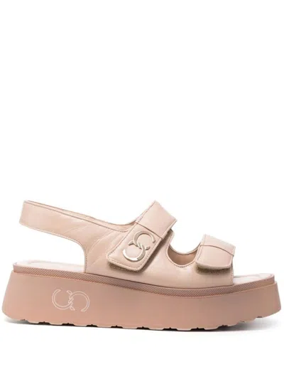 Casadei Adjustable Strap Beige Leather Sandals In Neutral