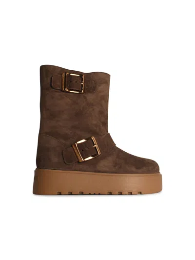 Casadei 'suede Blend Ankle Boots With Buckle Detail' In Brown