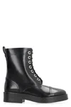 Casadei Leather Combat Boots In Black