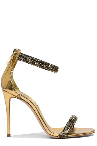 Casadei Ankle Strap Embellished Sandals In Gold