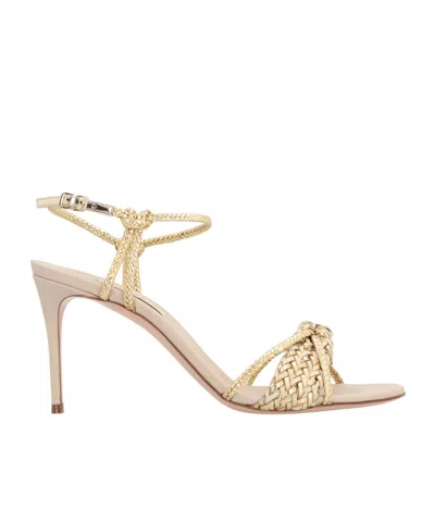 Casadei Ankle Strap Interwoven Sandals In Gold
