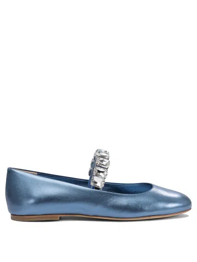 Casadei Round Toe Flat Sole Embellished Strap Ballerinas In Light Blue