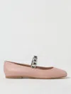 Casadei Leather Ballet Flats With Crystal Embellished Strap In Nude