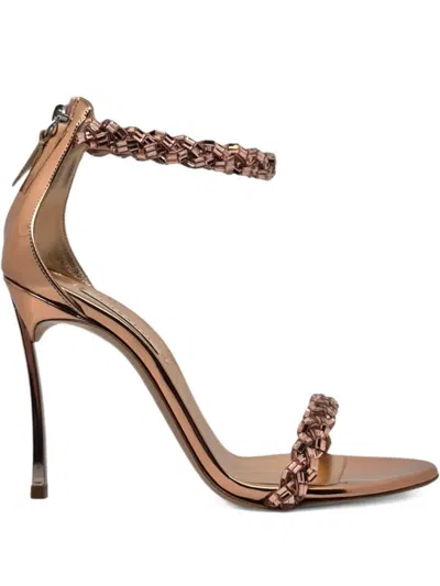 Casadei Beaded Heeled Sandals In Brown