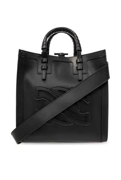 Casadei Love Leather Tote Strap Logo Embellished In Black