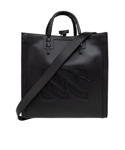 Casadei Love Leather Tote Strap Logo Embellished In Black