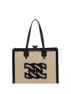 Casadei Canvas And Leather Tote Handbag With Zip Closure In Naturale/nero