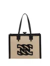 Casadei Rectangular Woven Texture Tote Bags In Naturale/nero
