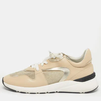 Casadei Beige Leather And Mesh Lace Up Sneakers In Pink