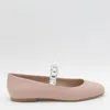 Casadei Leather Ballet Flats With Crystal Embellished Strap In Pink