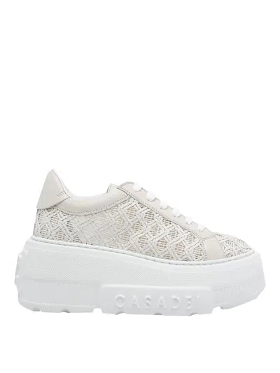 Casadei Beige Platform Mesh Sneakers In White