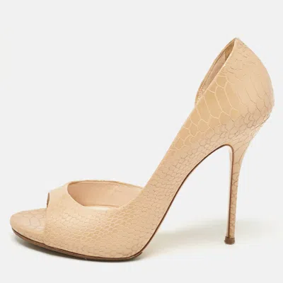 Pre-owned Casadei Beige Python Embossed Leather D'orsay Pumps Size 37.5