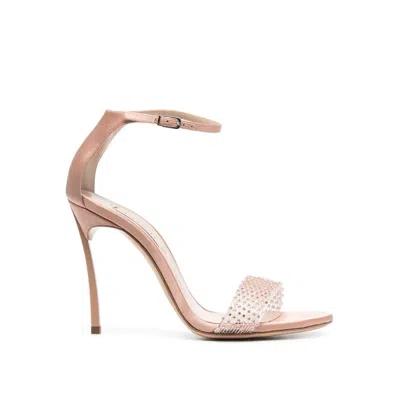 Casadei Beige Silk Stiletto Heel Sandals In Pink