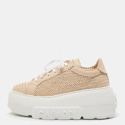 Pre-owned Casadei Beige Woven Leather Nexus Hanoi Platform Sneakers Size 39