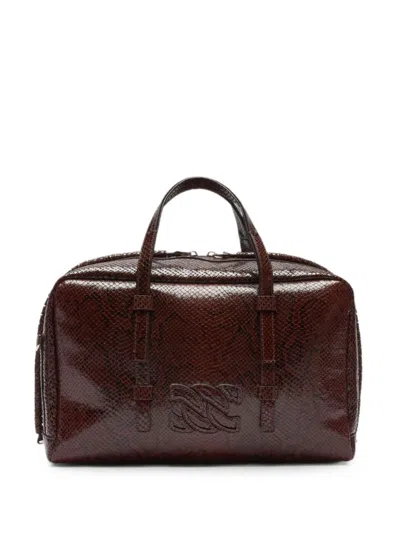 Casadei Bigli Python-print Tote Bag In Brown