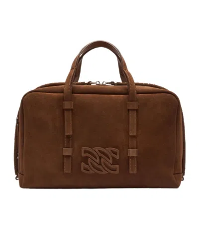Casadei Bigli Velour Tote Bag In Brown