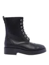 Casadei Leather Combat Boots In Black
