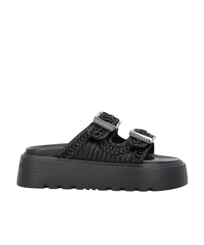 Casadei 'birky Ale' Black Sandals With Logo And Embroideries In Eco Leather Woman