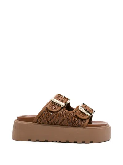 Casadei Platform Sandals Woven Straps Open Toe Ridged In Brown