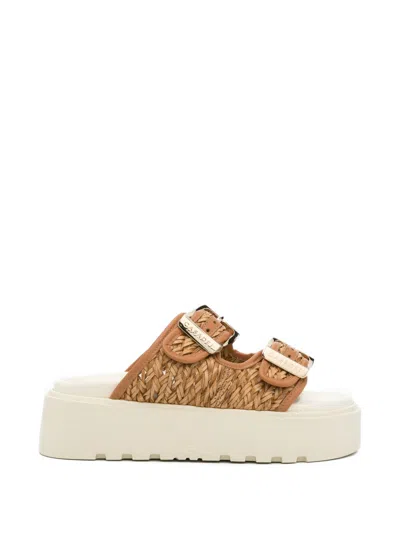 Casadei Platform Sandals Open Toe Woven Design In Brown