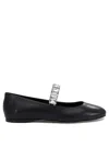 Casadei Black Ballet Shoes With Crystal Embellishments In Leather Woman