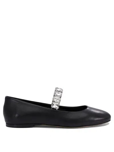 Casadei Black Ballet Shoes With Crystal Embellishments In Leather Woman