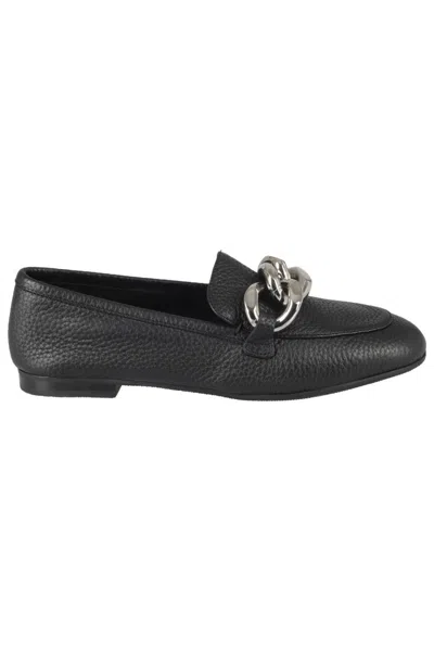 Casadei Black Hammered Calf Leather Moccasin