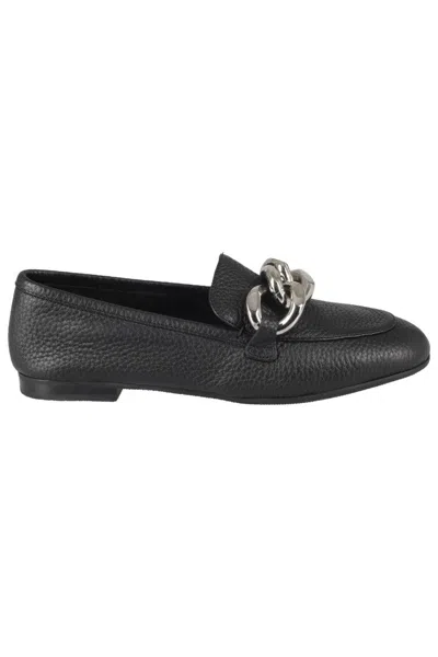 Casadei Black Hammered Calf Leather Moccasin