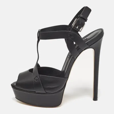 Pre-owned Casadei Black Leather Ankle Strap Sandals Size 38