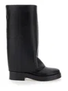 Casadei Layered Detail Leather Boots For Women In Black