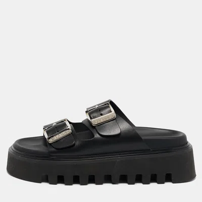 Pre-owned Casadei Black Leather Florence Buckle Sandals Size 39.5