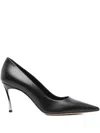 Casadei Pointed Toe Black Leather Pumps With 80mm Blade Heel In Black