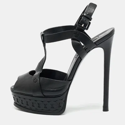 Casadei Black Leather Peep Toe Platform Ankle Strap Sandals