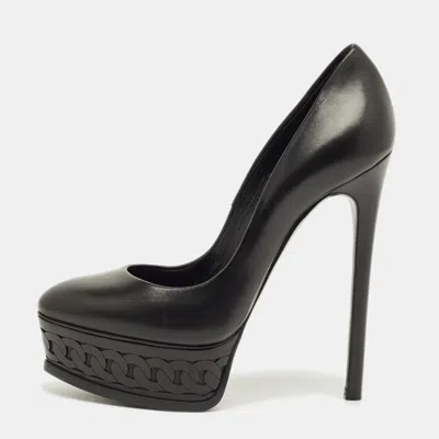 Casadei Black Leather Peep Toe Platform Pumps