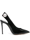 Casadei Black Leather Slingback Pumps In Black