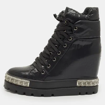 Pre-owned Casadei Black Nylon Wedge Sneakers Size 40